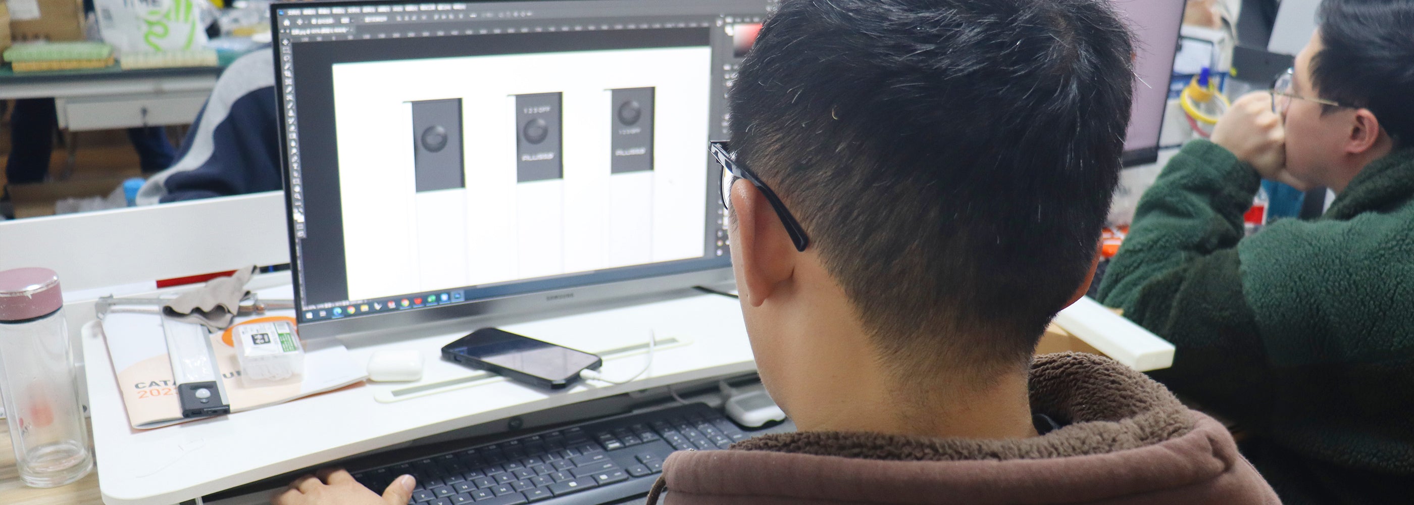 the engineer is working on product design
