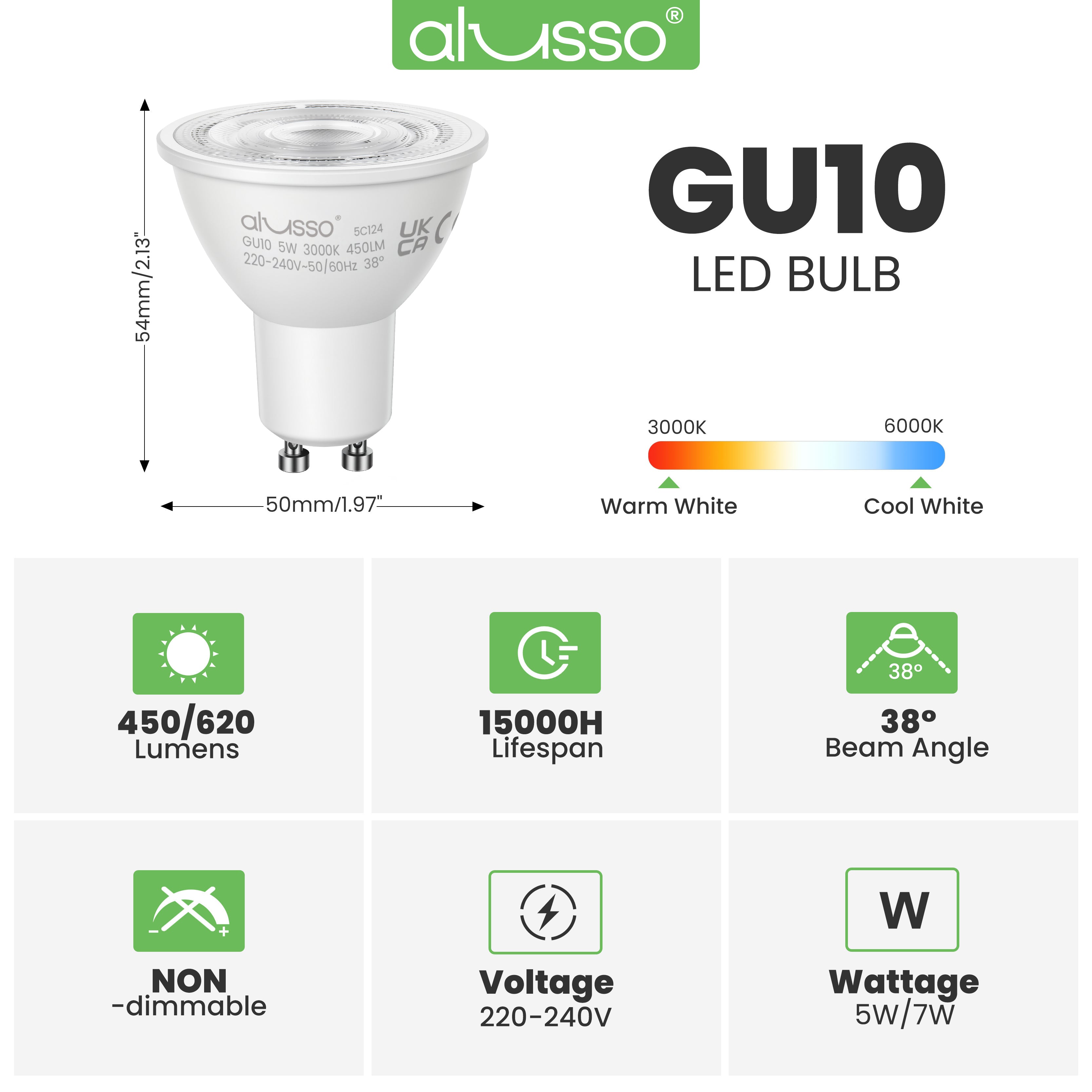 7W GU10 LED Strahler 120° Abstrahlwinkel 10er Pack