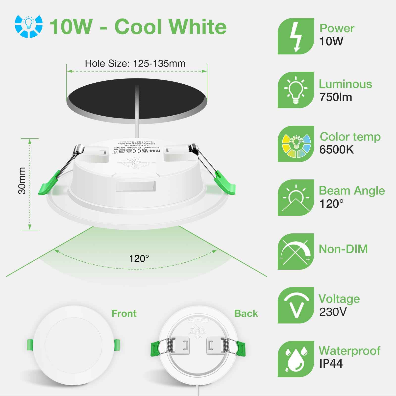5W/7W/10W Ultra Slim LED Downlight 3000K / 4500K / 6500K IP44,Cutout 75-135mm 6 Pack - ALUSSO LIGHTING