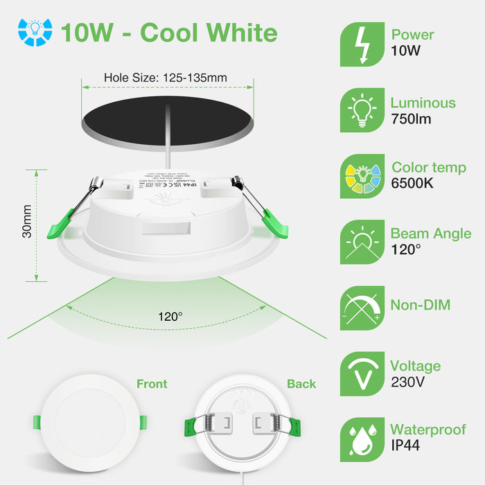 5W/7W/10W Ultra Slim LED Downlight 3000K / 4500K / 6500K IP44,Cutout 75-135mm 6 Pack
