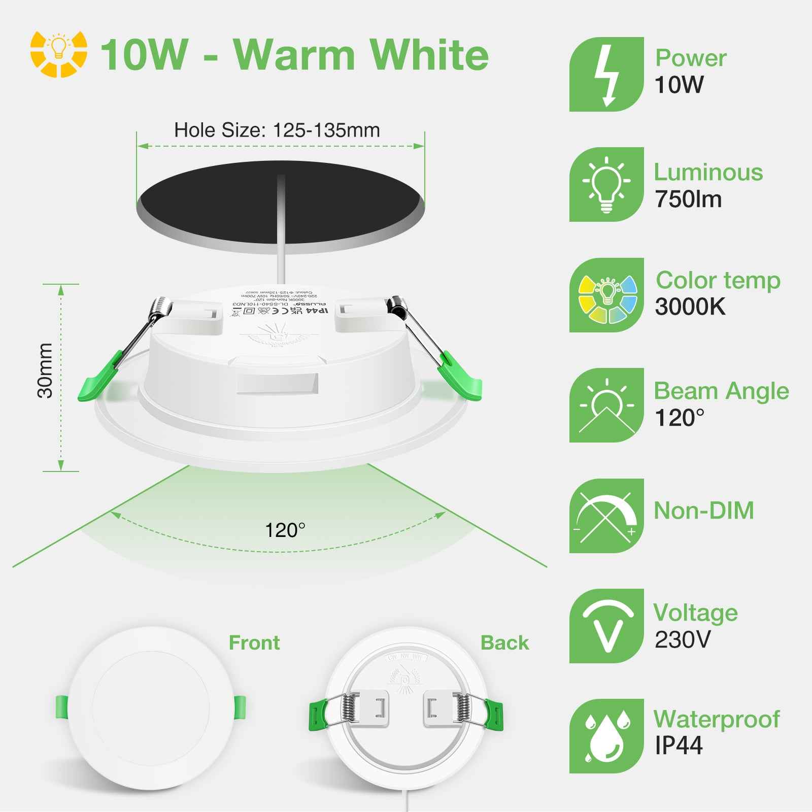 5W/7W/10W Ultra Slim LED Downlight 3000K / 4500K / 6500K IP44,Cutout 75-135mm 6 Pack - ALUSSO LIGHTING