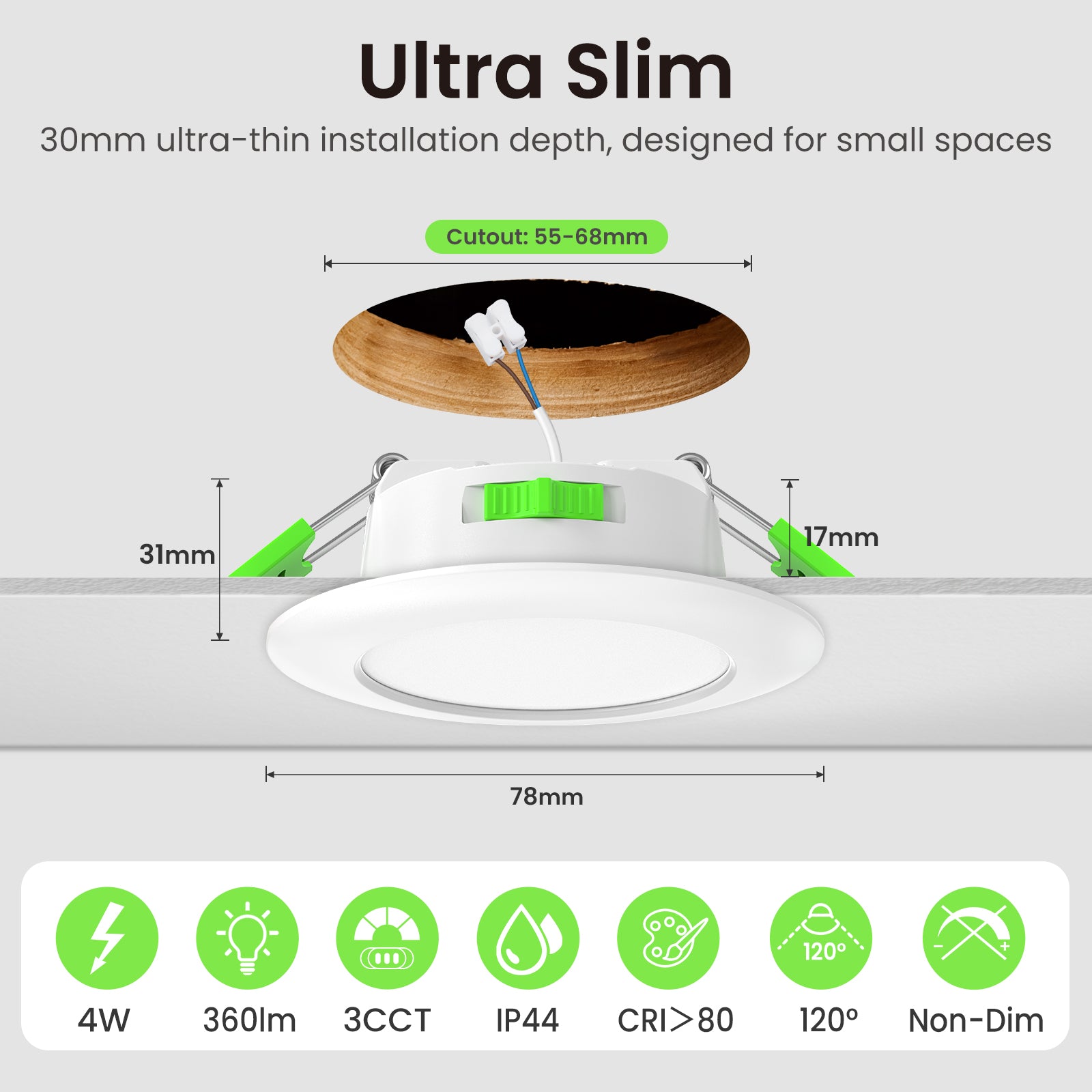 12PACK 68mm LED Recessed Ceiling Light 4W 5W Ultra Slim Downlight Flat Panel Spot 230V