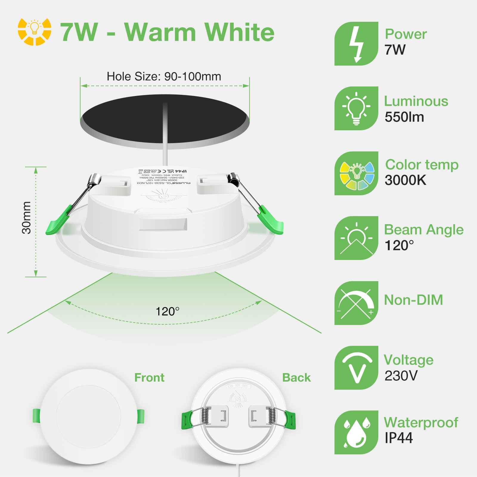 5W/7W/10W Ultra Slim LED Downlight 3000K / 4500K / 6500K IP44,Cutout 75-135mm 6 Pack - ALUSSO LIGHTING