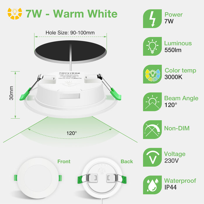 5W/7W/10W Ultra Slim LED Downlight 3000K / 4500K / 6500K IP44,Cutout 75-135mm 6 Pack