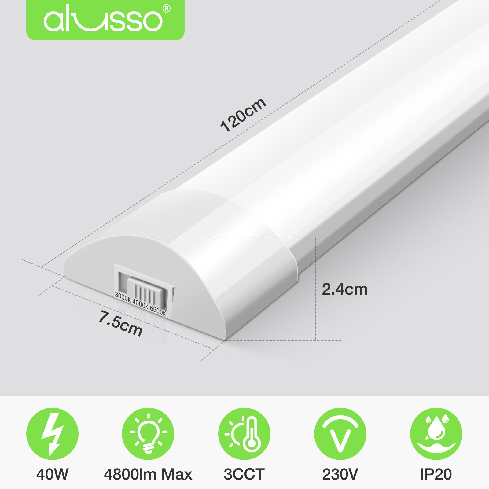 40W LED-Lichtleiste Wannenleuchte 3CCT Büro Garage Laden Tageslicht 230V 117,5CM