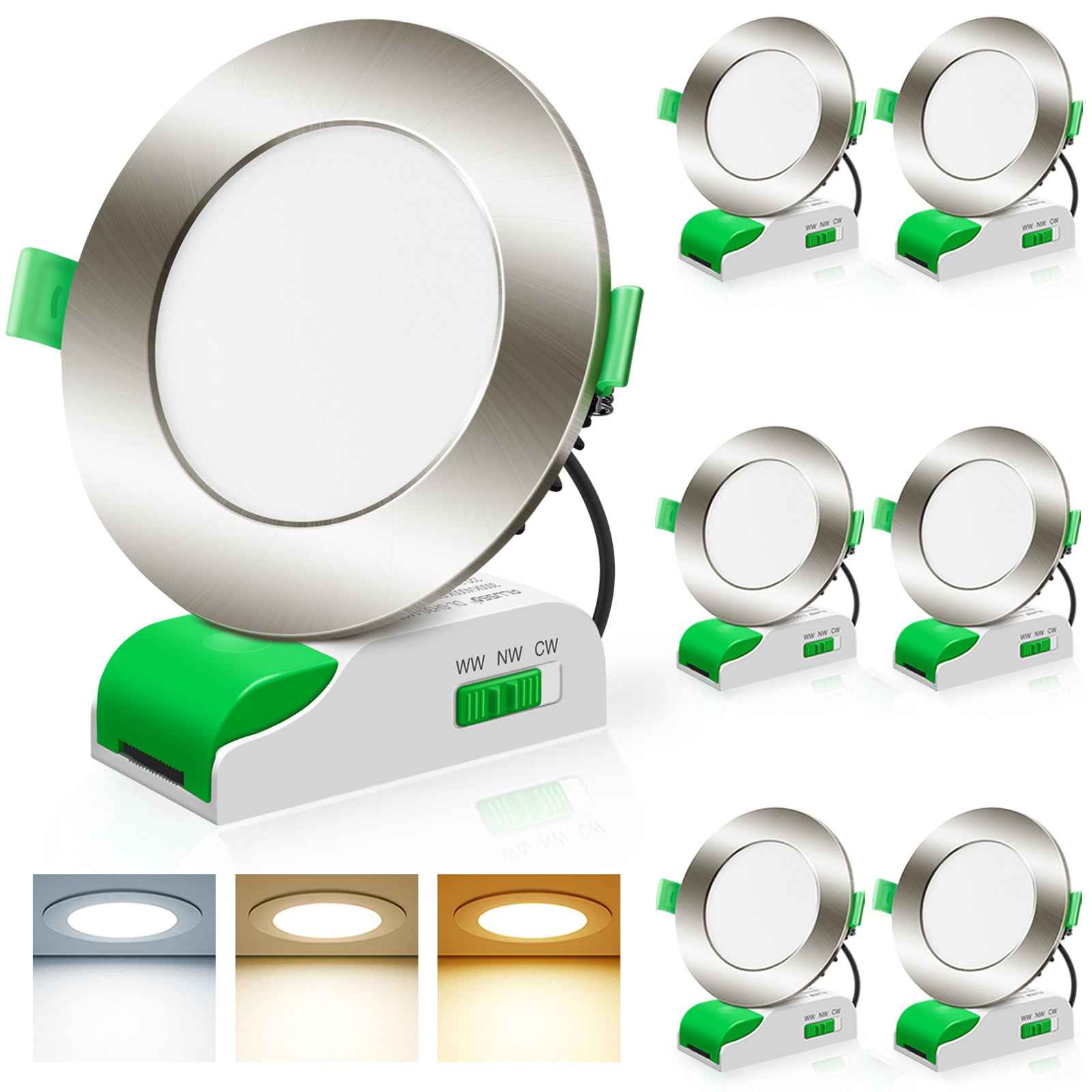10W LED CCT Dimmable Downlight, Cutout 90-105mm, IP44/IP65 Rated, 6 Pack with External Driver - ALUSSO LIGHTING