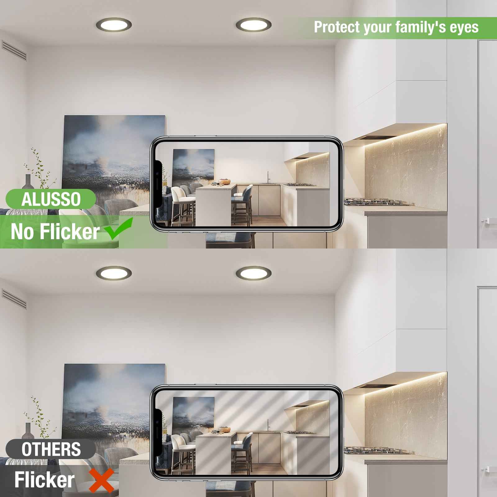 10W Black Recessed Spot Light Tri Color Dimmable IP44 Black,Cutout 120-135mm 6 Pack - ALUSSO LIGHTING