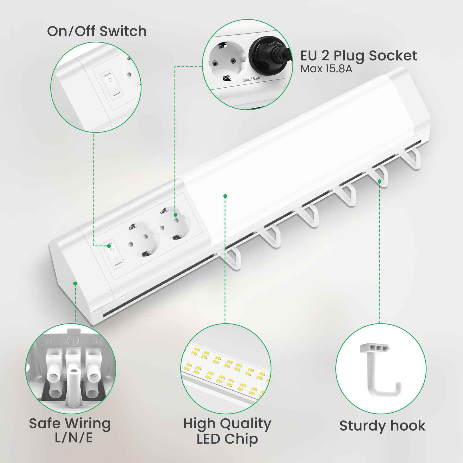 30'' LED Under-Cabinet Light EU Sockets 15W 4000K Ceiling Lamp With 6 Hooks Under Cabinet