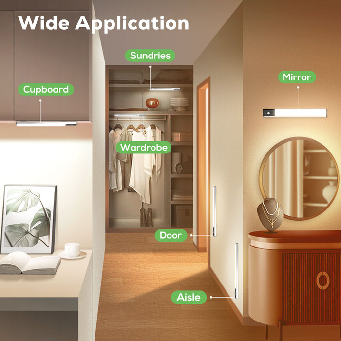 Wireless LED PIR Motion Sensor Cabinet Light, USB Rechargeable, 3 Modes, Dimmable, 3000K-4000K-6500K