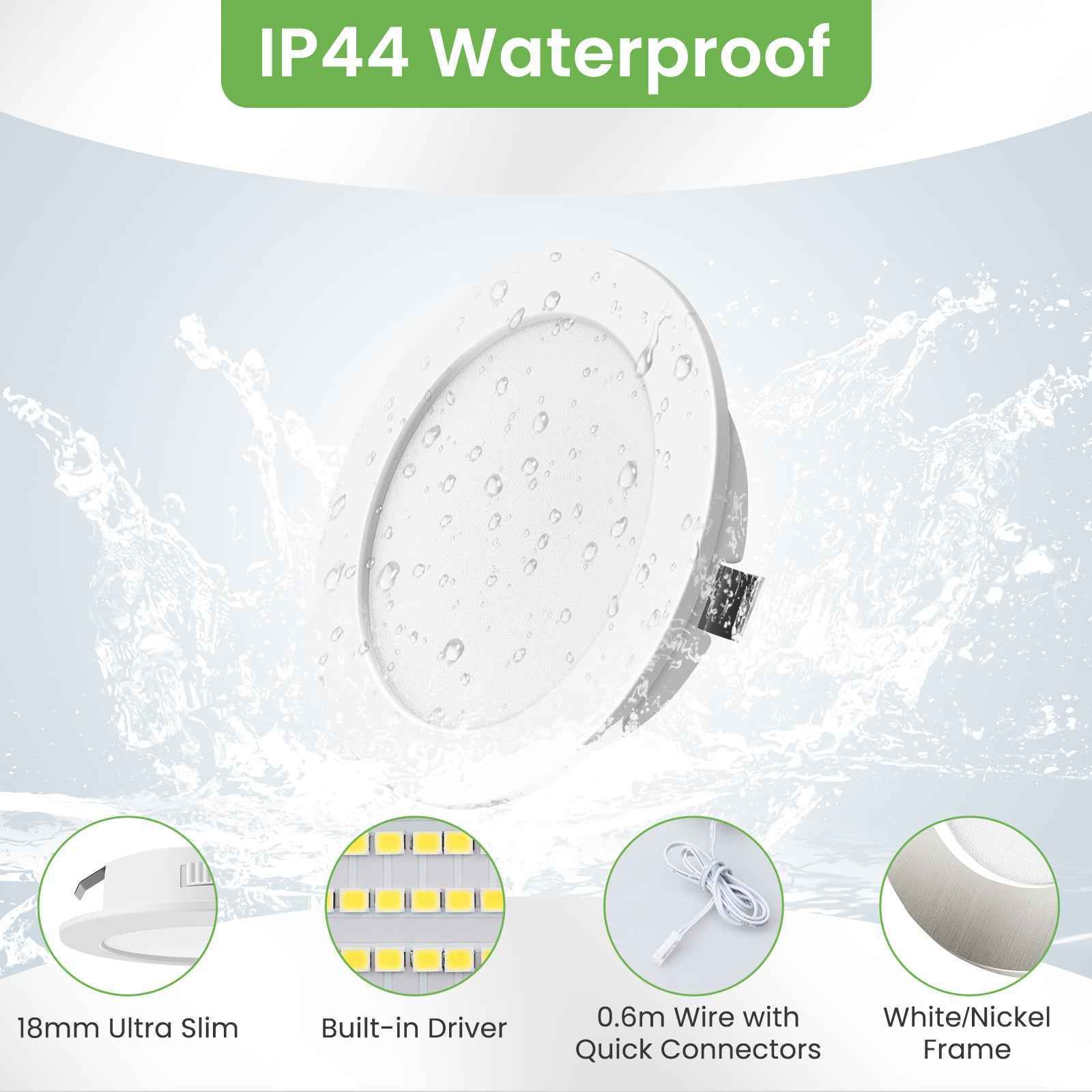 Upgraded 12V-24V RV 4W LED Recessed Spotlight 3CCT, IP44, Cutout 55-58mm, 6 Pack, White / Nickel - ALUSSO LIGHTING
