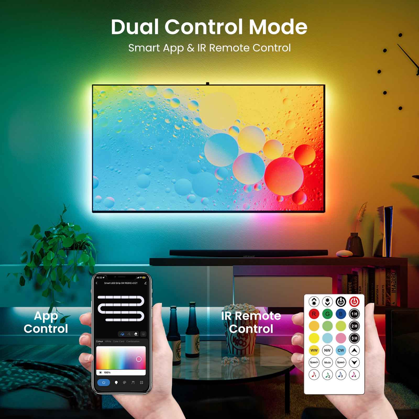 5M Smart LED Strip Light RGBIC+CCT Multicolour Wifi & Bluetooth Control for Alexa - ALUSSO LIGHTING