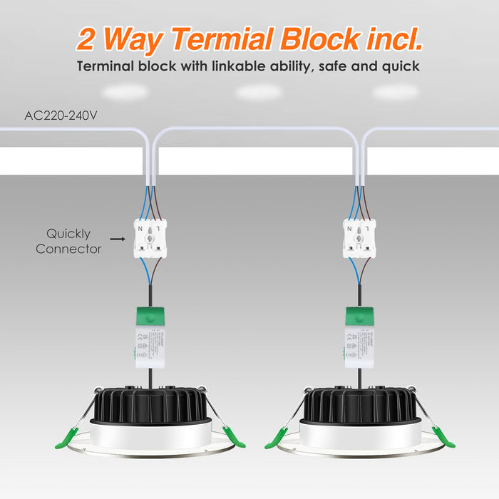 10W LED CCT Dimmable Downlight, Cutout 90-105mm, IP44/IP65 Rated, 6 Pack with External Driver