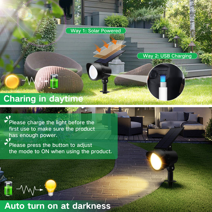 3CCT+DIM LED Solar Landscape Spotlights Outdoor Wall Night Light, 54-LEDs, IP65, 2 Pack