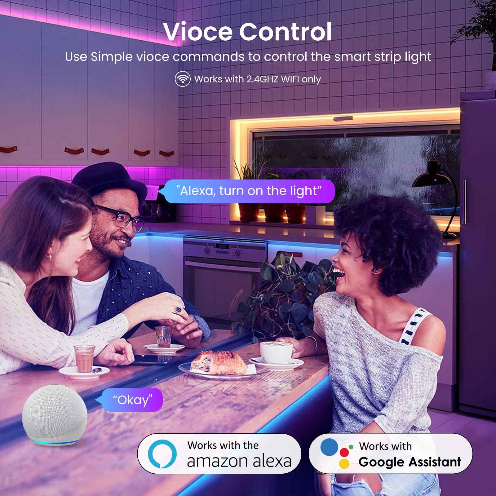 5M Smart LED Strip Light RGBIC+CCT Multicolour Wifi & Bluetooth Control for Alexa - ALUSSO LIGHTING