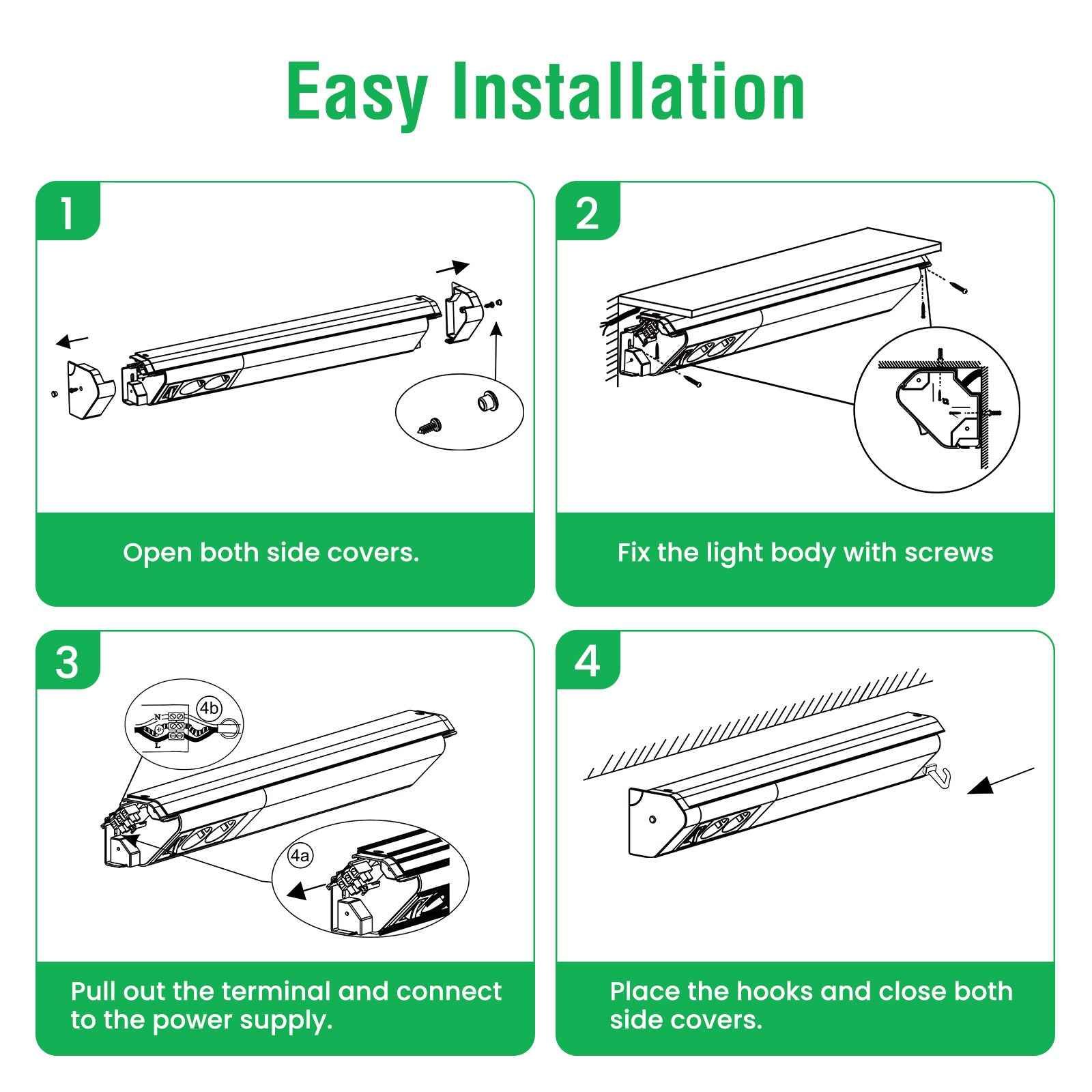 30'' LED Under-Cabinet Light EU Sockets 15W 4000K Ceiling Lamp With 6 Hooks Under Cabinet