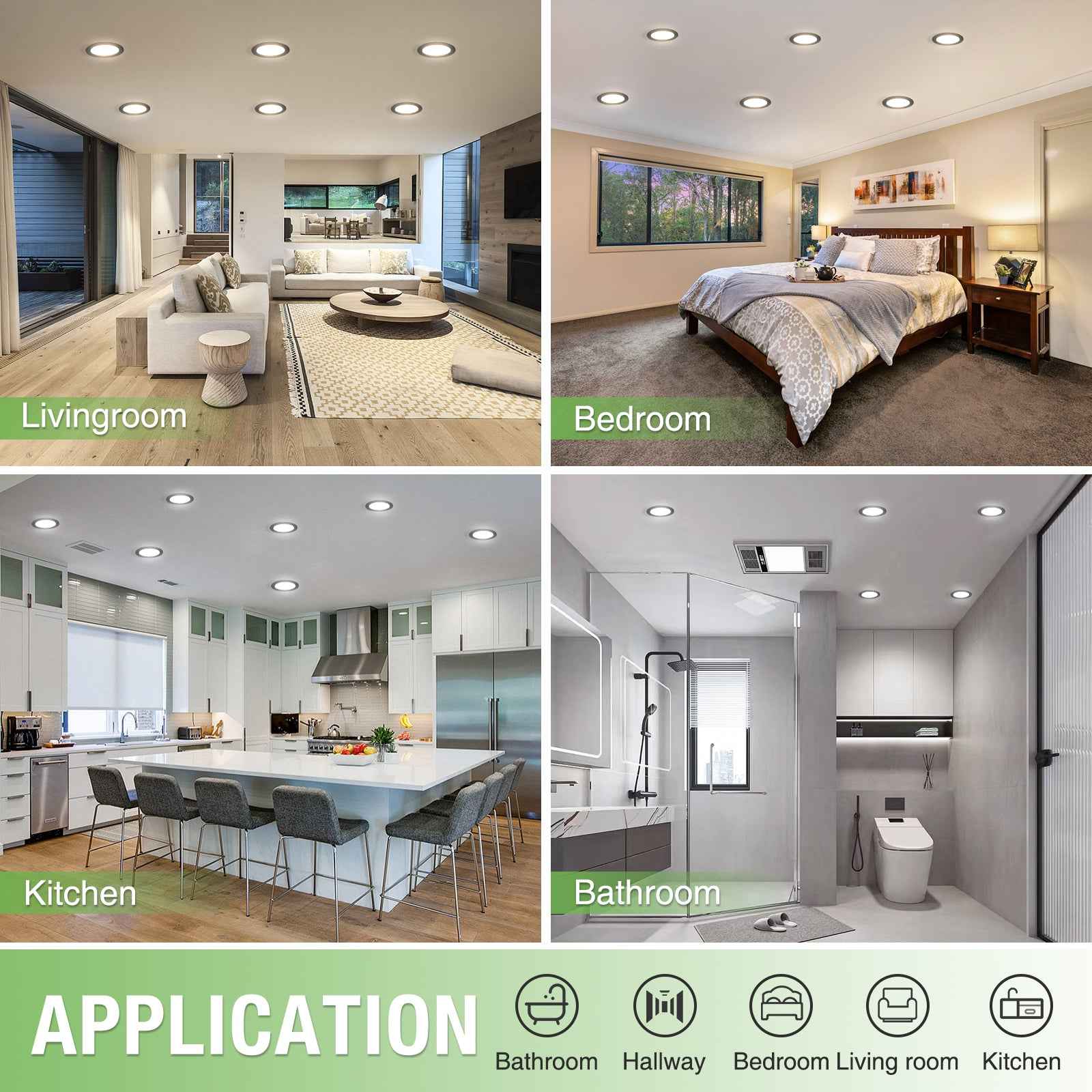 10W Black Recessed Spot Light Tri Color Dimmable IP44 Black,Cutout 120-135mm 6 Pack - ALUSSO LIGHTING