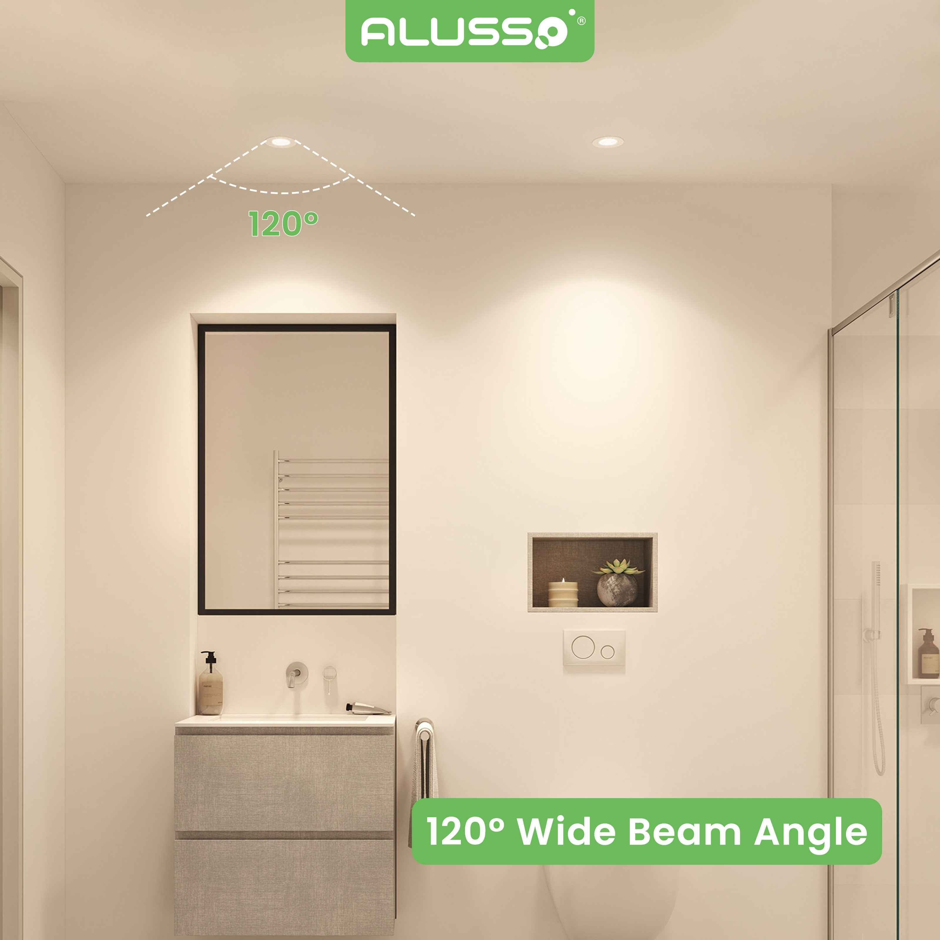 4W 5W 7W 10W 15W 22W Ultra Slim LED Downlight 55-205mm Cutout 3CCT 3000K 4000K 6500K Dimmable IP44 White/Nickel/Black Frame, 6 Pack - ALUSSO LIGHTING