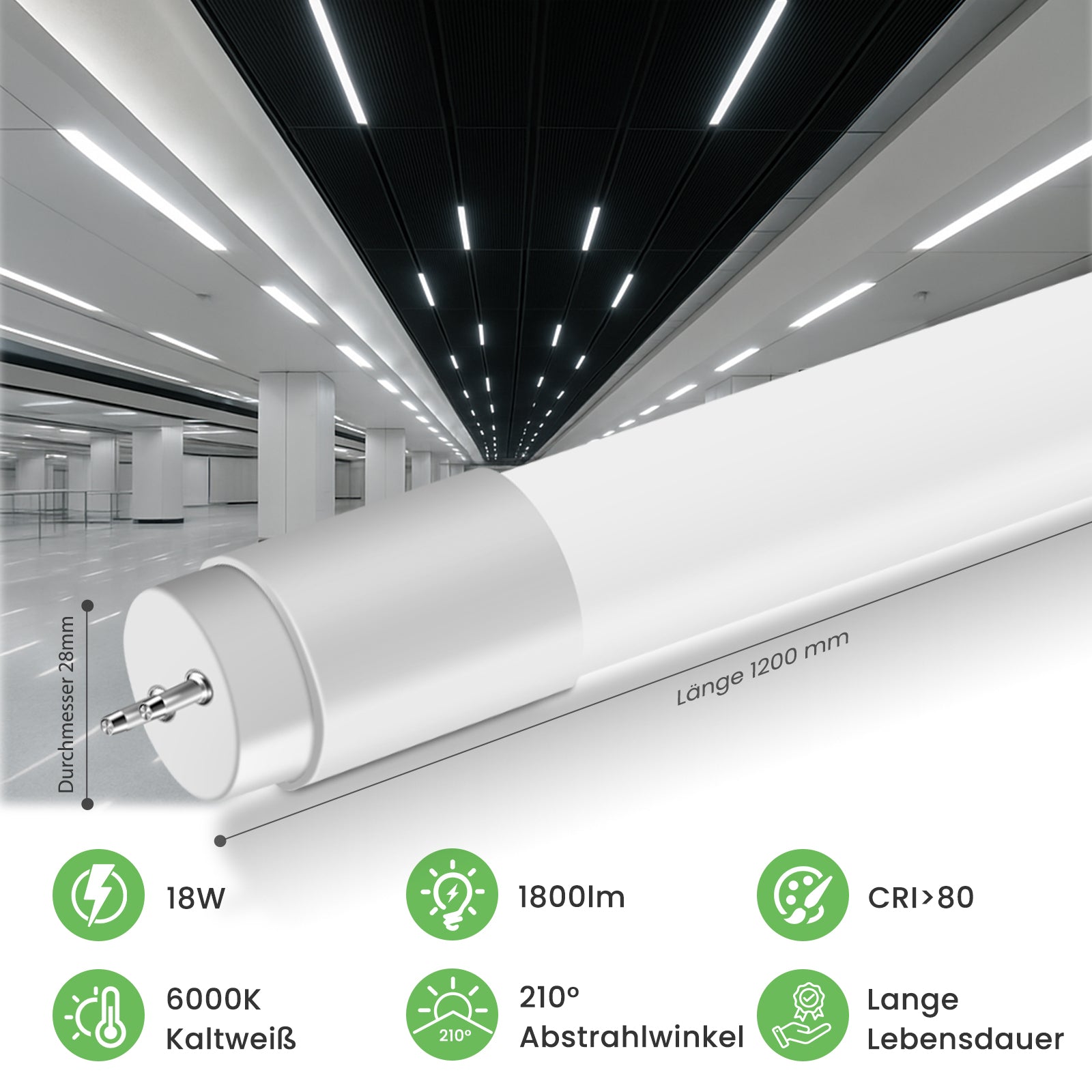 T8 LED Tube Light G13 60/120/150cm, 9W/18W/24W, 6000K Cool White, Fluorescent Replacement, Starter Included, 10 Pack