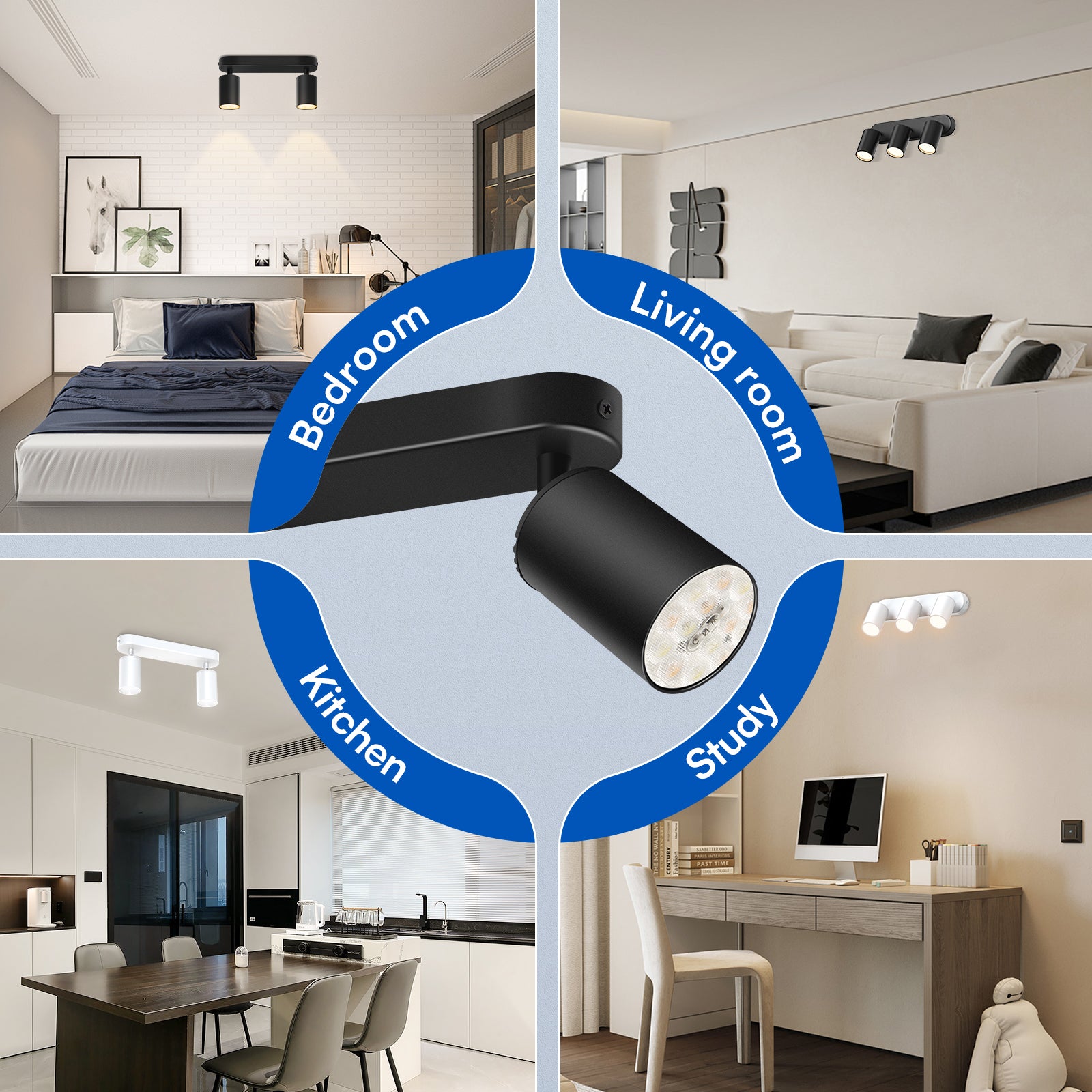 5W LED Spot Light 2-3 Heads Rotable GU10 2700K/3000K-4000K-6500K Swivelling Ceiling Track Fixture, Black