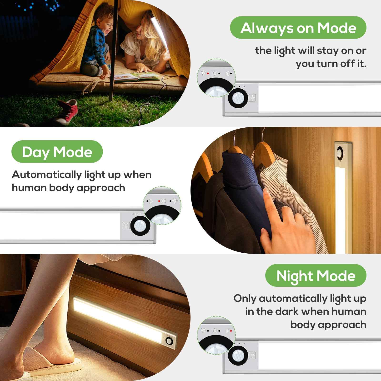 2 PACK Wireless PIR Motion Sensor LED Cabinet Lights, 3 Modes, Dimmable, 3000K-4000K-6500K, 72-LEDs - ALUSSO LIGHTING