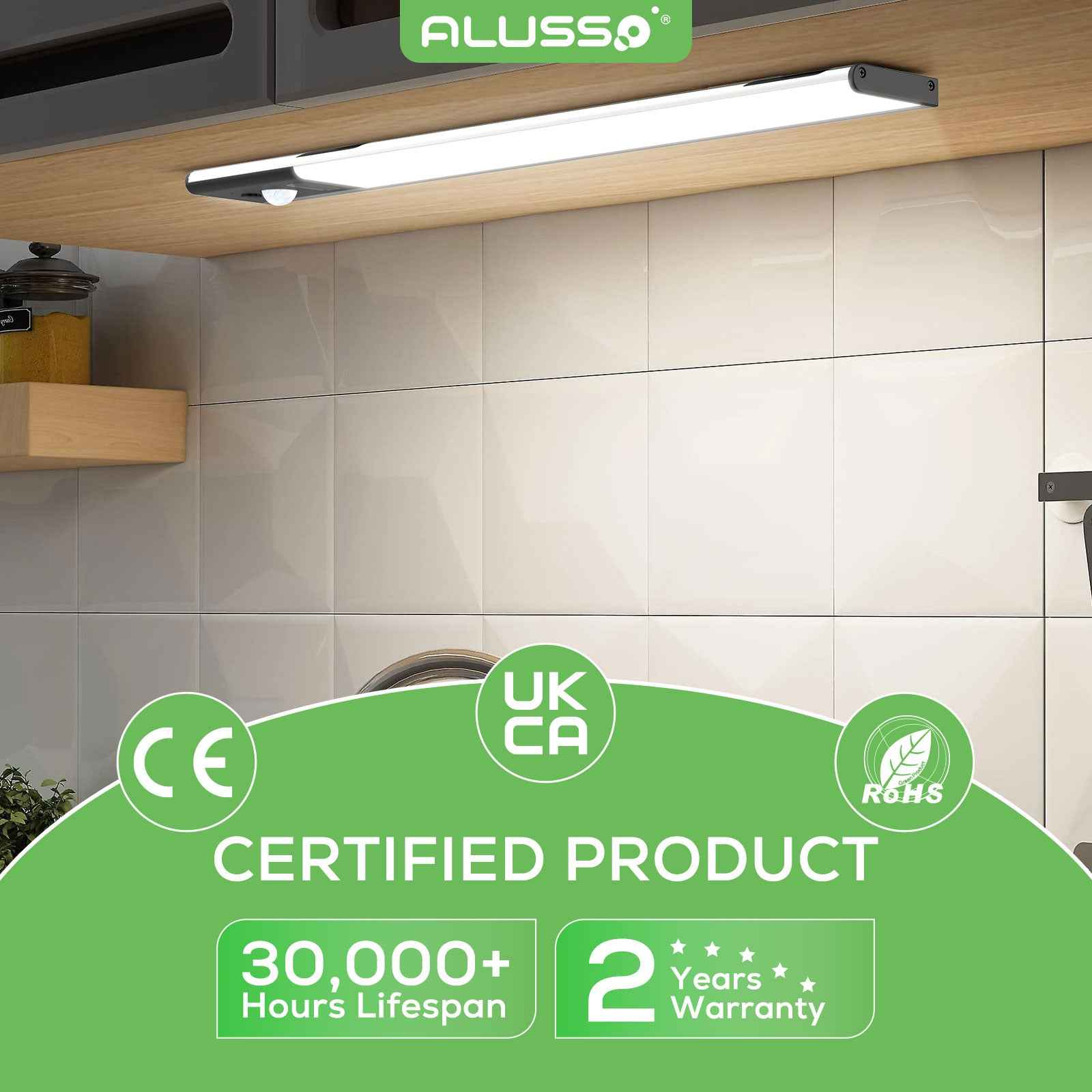 Wireless LED PIR Motion Sensor Cabinet Light, USB Rechargeable, 3 Modes, Dimmable, 3000K-4000K-6500K - ALUSSO LIGHTING