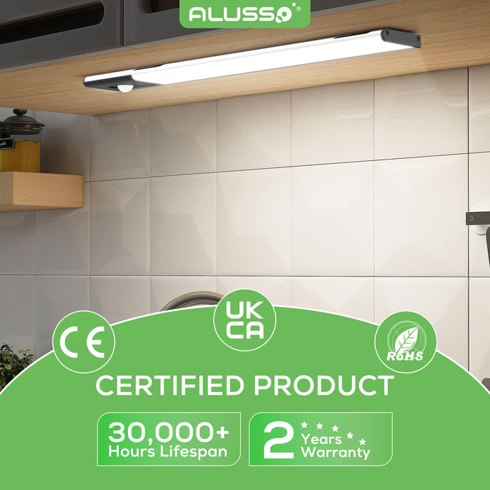 Wireless LED PIR Motion Sensor Cabinet Light, USB Rechargeable, 3 Modes, Dimmable, 3000K-4000K-6500K