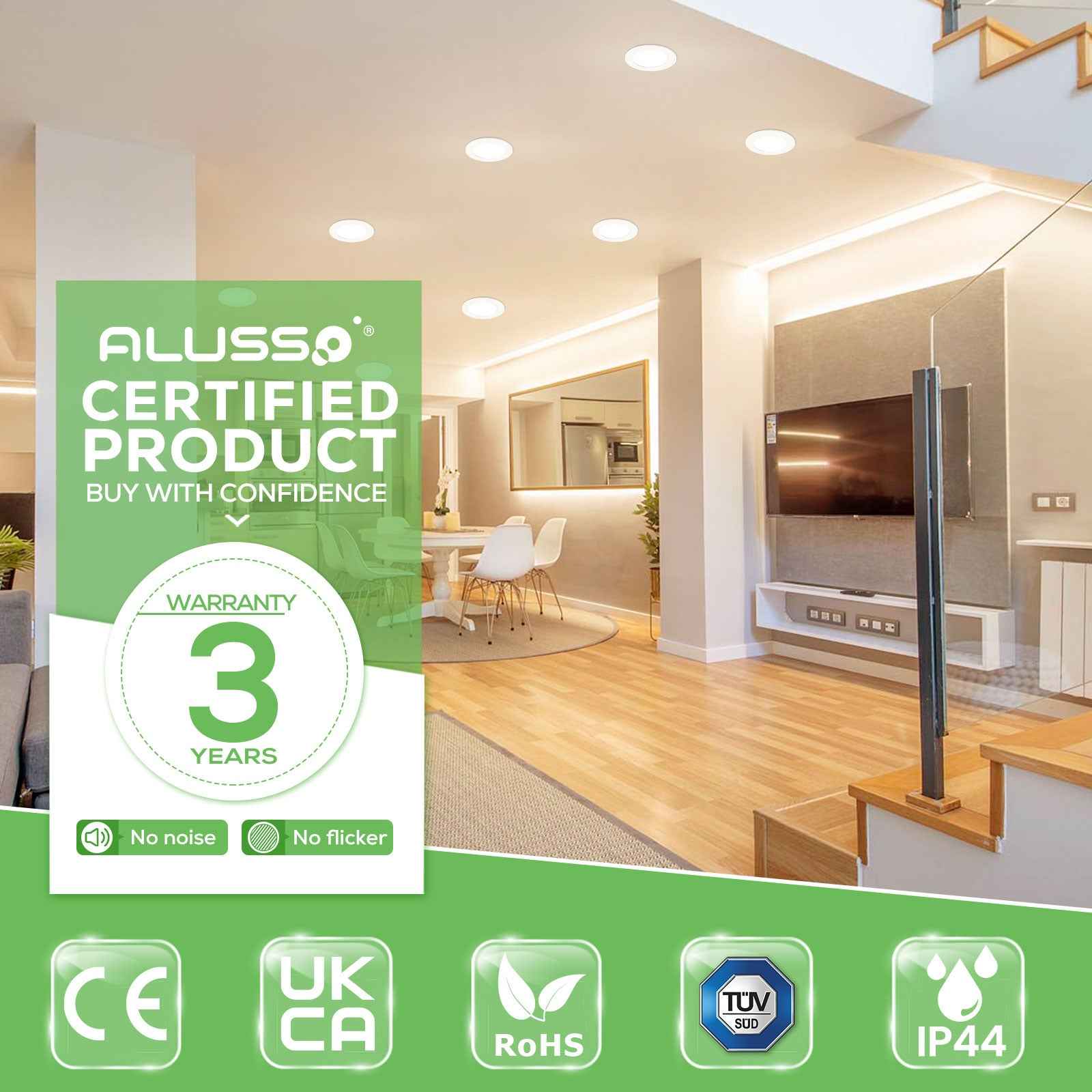 10 Pack 5W 68-78mm Cutout Ultra Slim LED Downlight 3CCT 3000K 4000K 6500K Dimmable IP44 White/Nickel Frame - ALUSSO LIGHTING