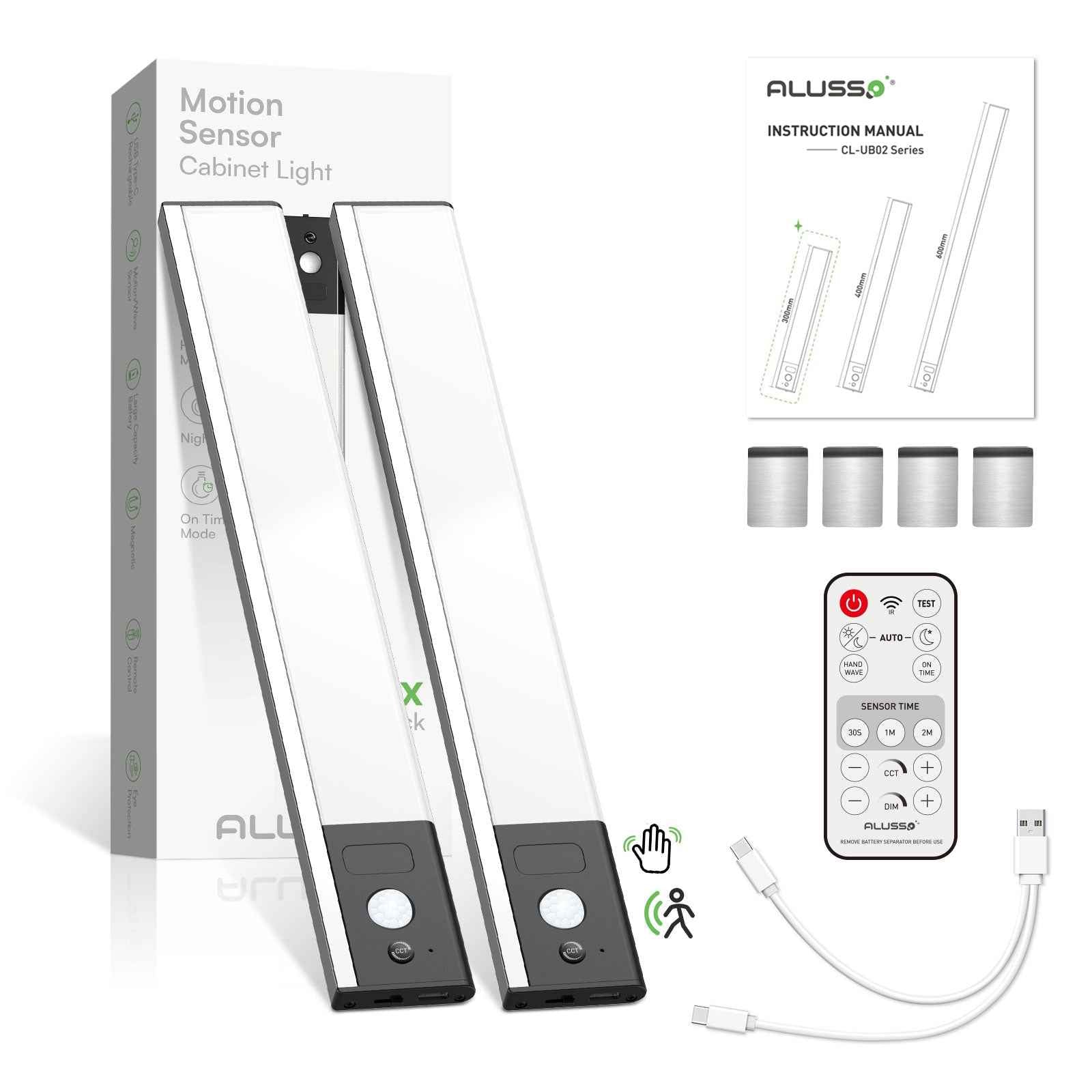 Wireless LED PIR Motion Sensor Cabinet Light, USB Rechargeable, 3 Modes, Dimmable, 3000K-4000K-6500K - ALUSSO LIGHTING