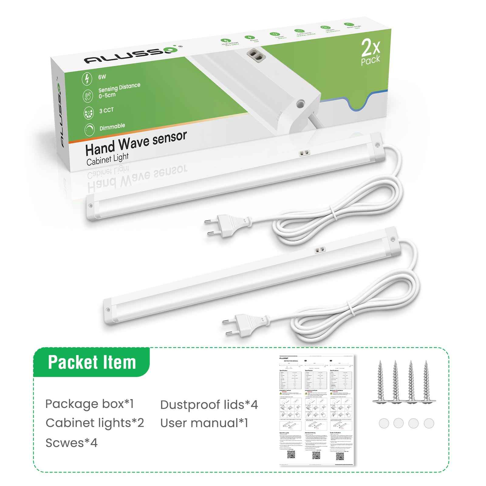 ALUSSO LED under-cabinet light with hand motion sensor 6W 450lm ceiling light 2 Pack - ALUSSO LIGHTING