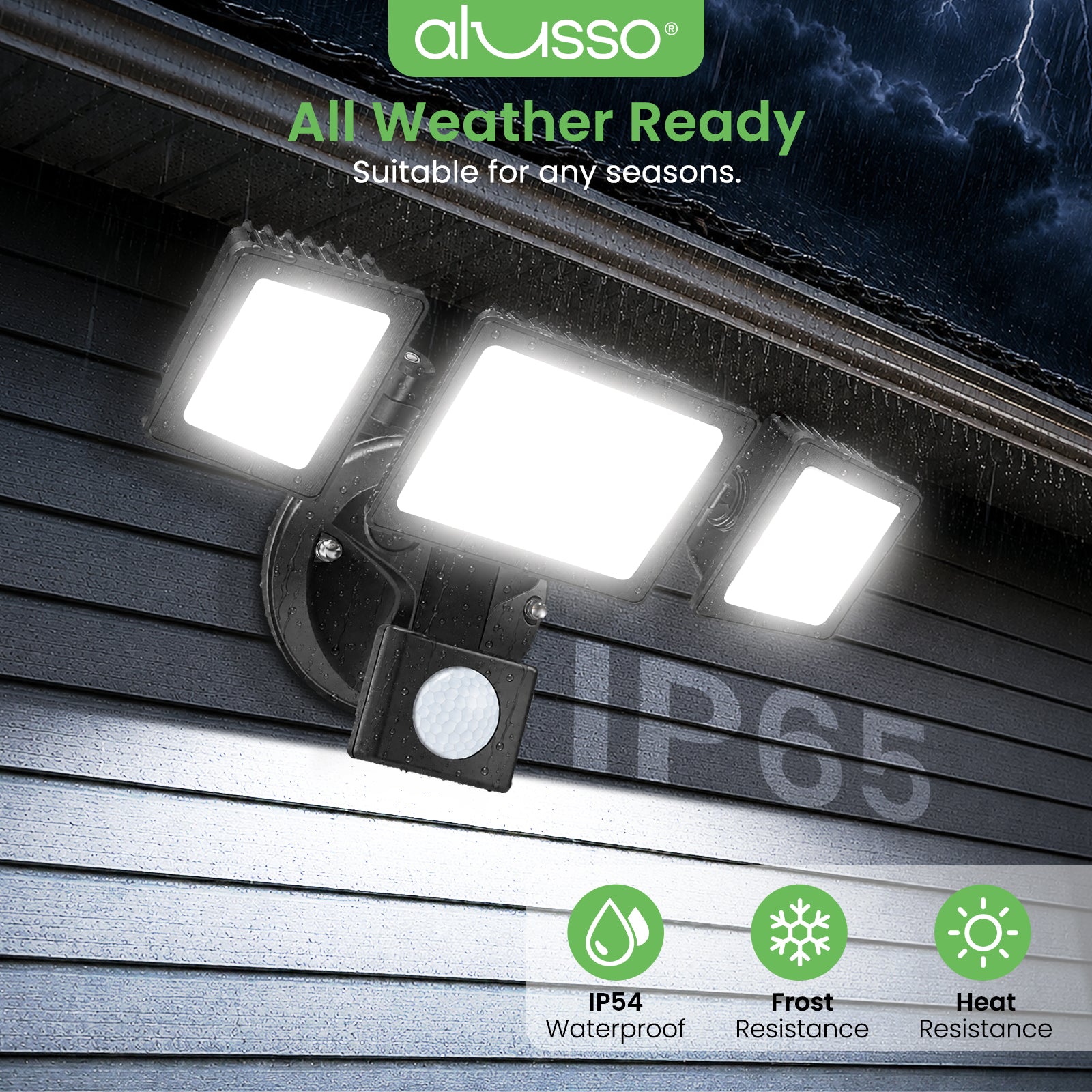 Dreifacher 30W LED-Sicherheitsfluter mit PIR-Bewegungssensor, 2400lm, IP65