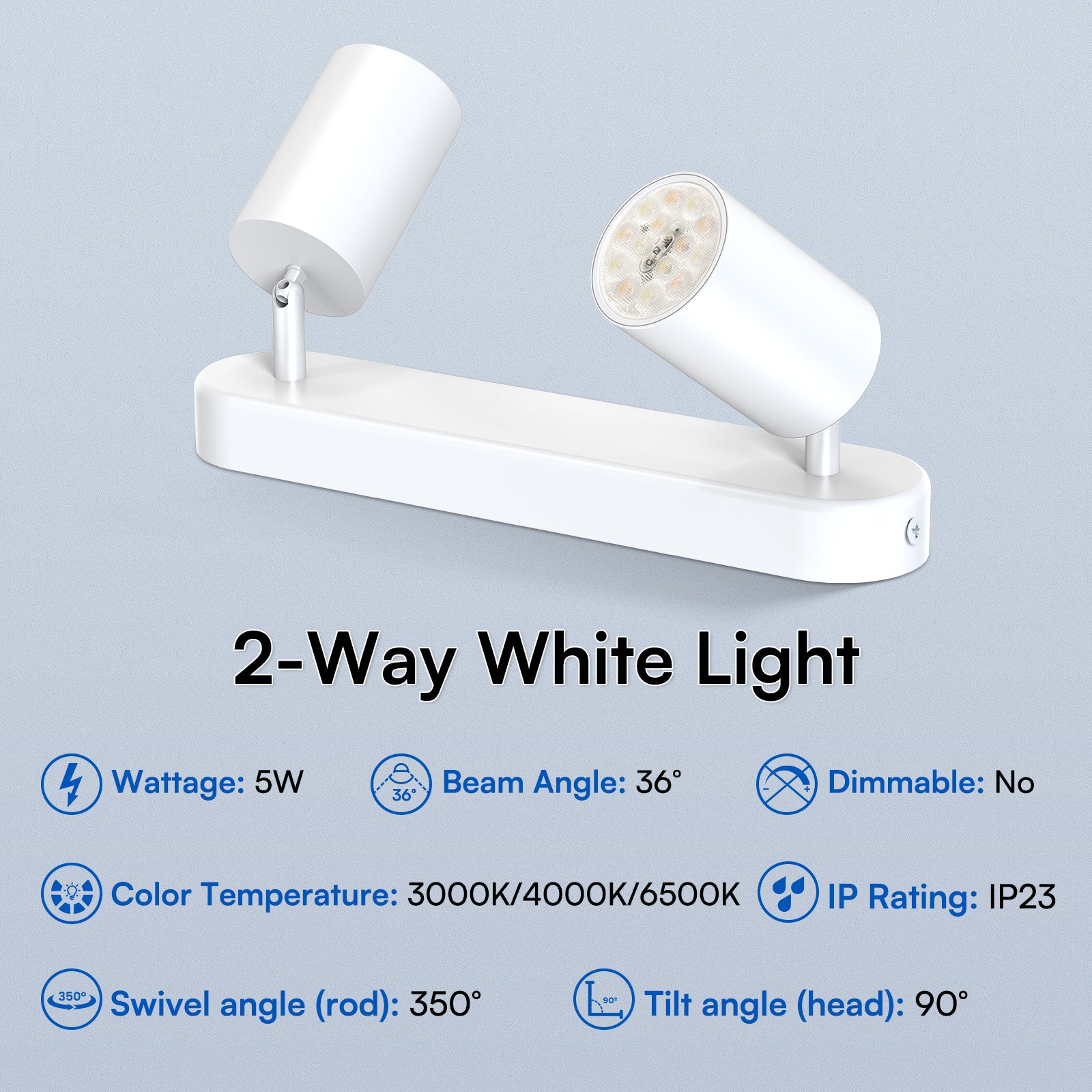 5W LED Spot Light 2-3 Heads Rotable GU10 2700K/3000K-4000K-6500K Swivelling Ceiling Track Fixture, Black