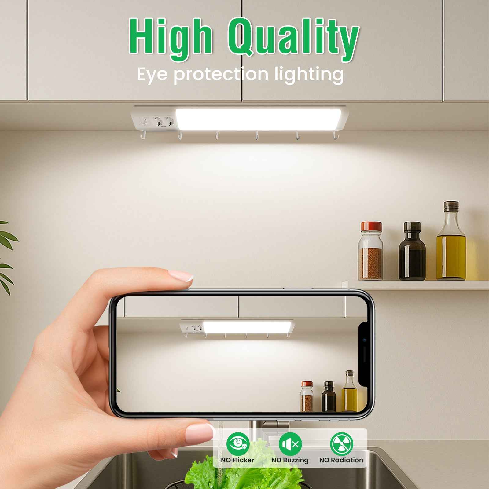 30'' LED Under-Cabinet Light EU Sockets 15W 4000K Ceiling Lamp With 6 Hooks Under Cabinet