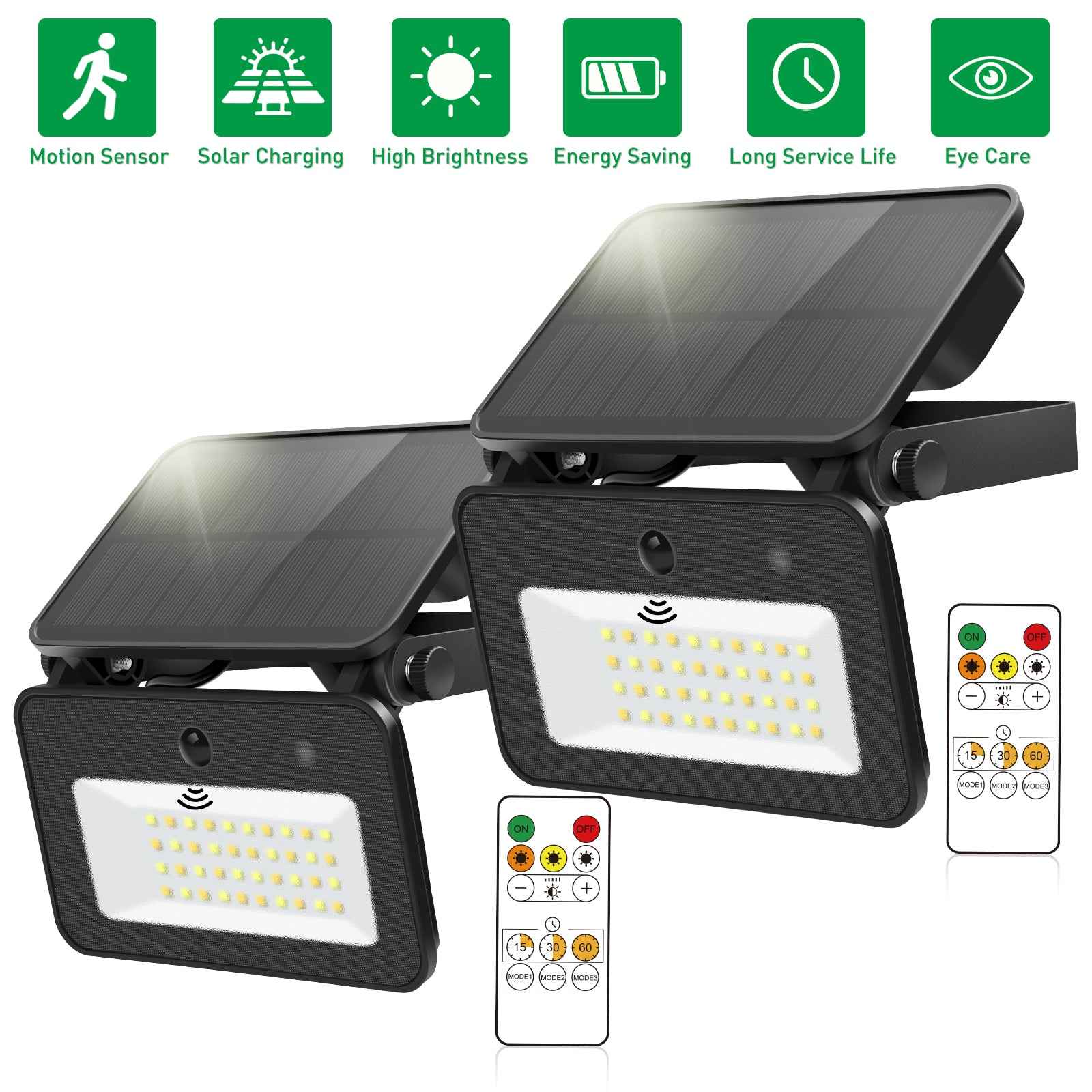 2 Pack Outdoor LED Solar Security Lights with PIR Motion Sensor 3CCT Flood Lamp - ALUSSO LIGHTING