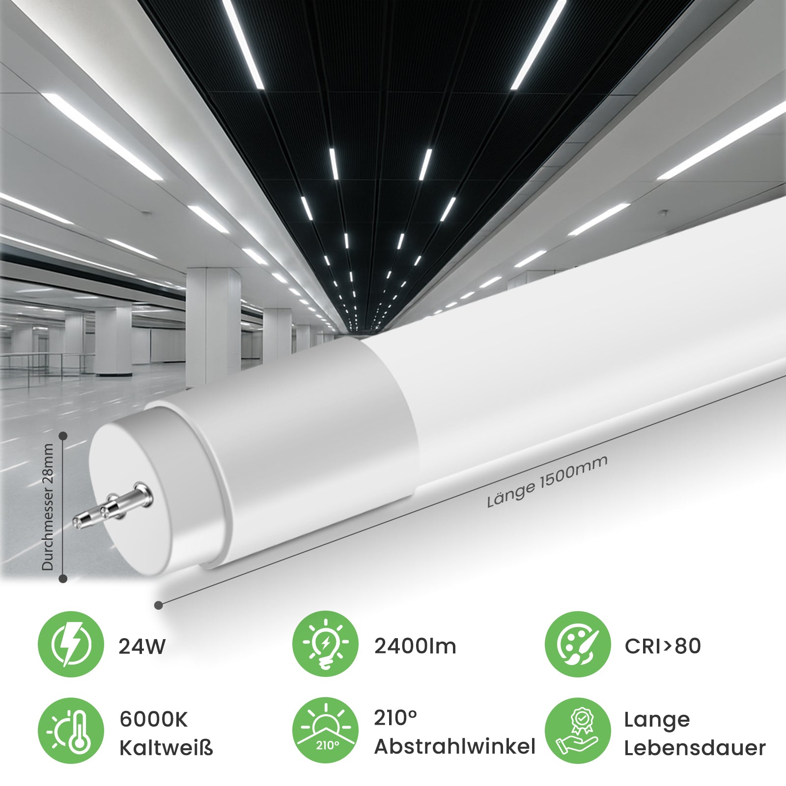 T8 LED Tube Light G13 60/120/150cm, 9W/18W/24W, 6000K Cool White, Fluorescent Replacement, Starter Included, 10 Pack