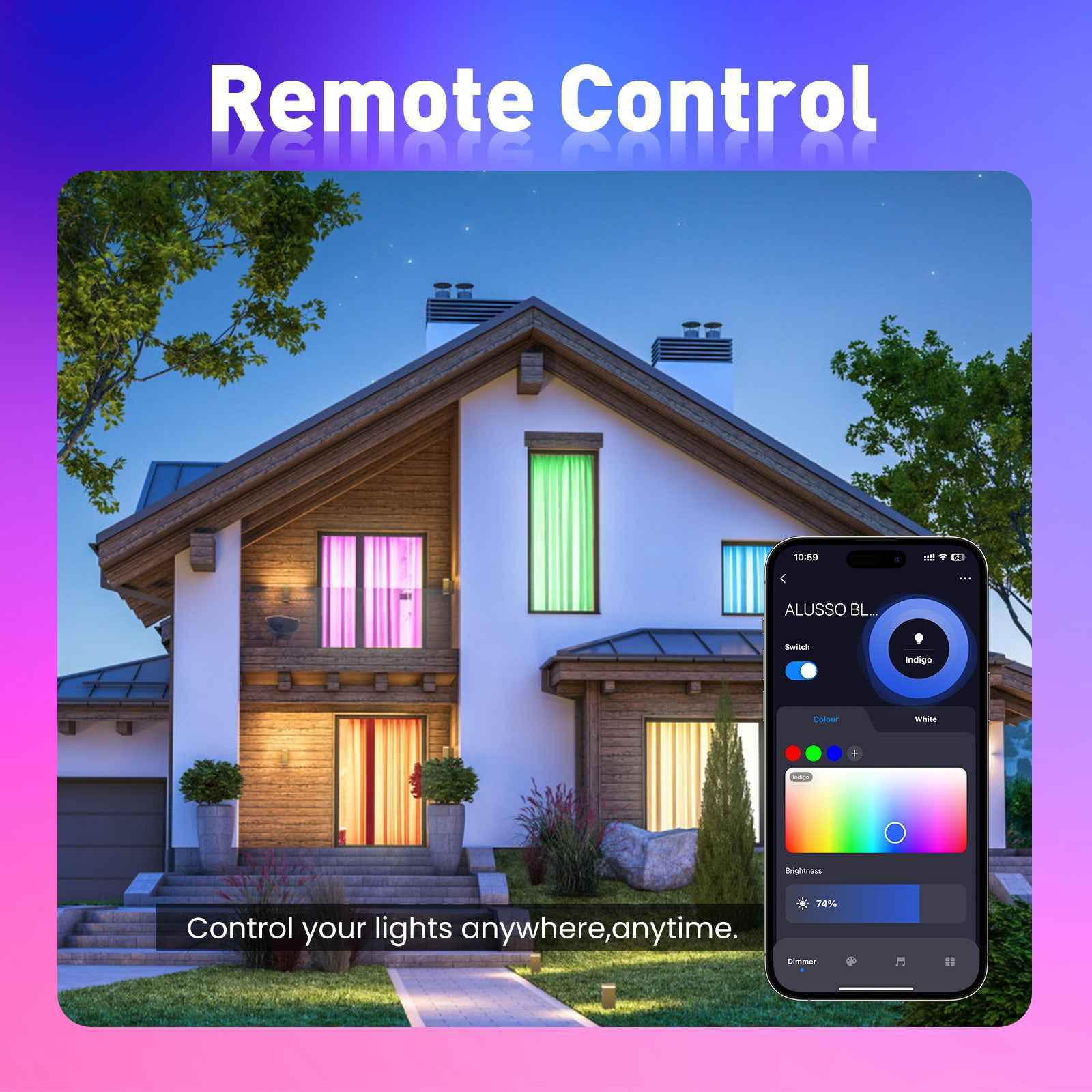 WIFI 6W Smart RGB LED Downlights, 68-75mm Cutout, White & Nickel Frame, 4 Pack, IP54