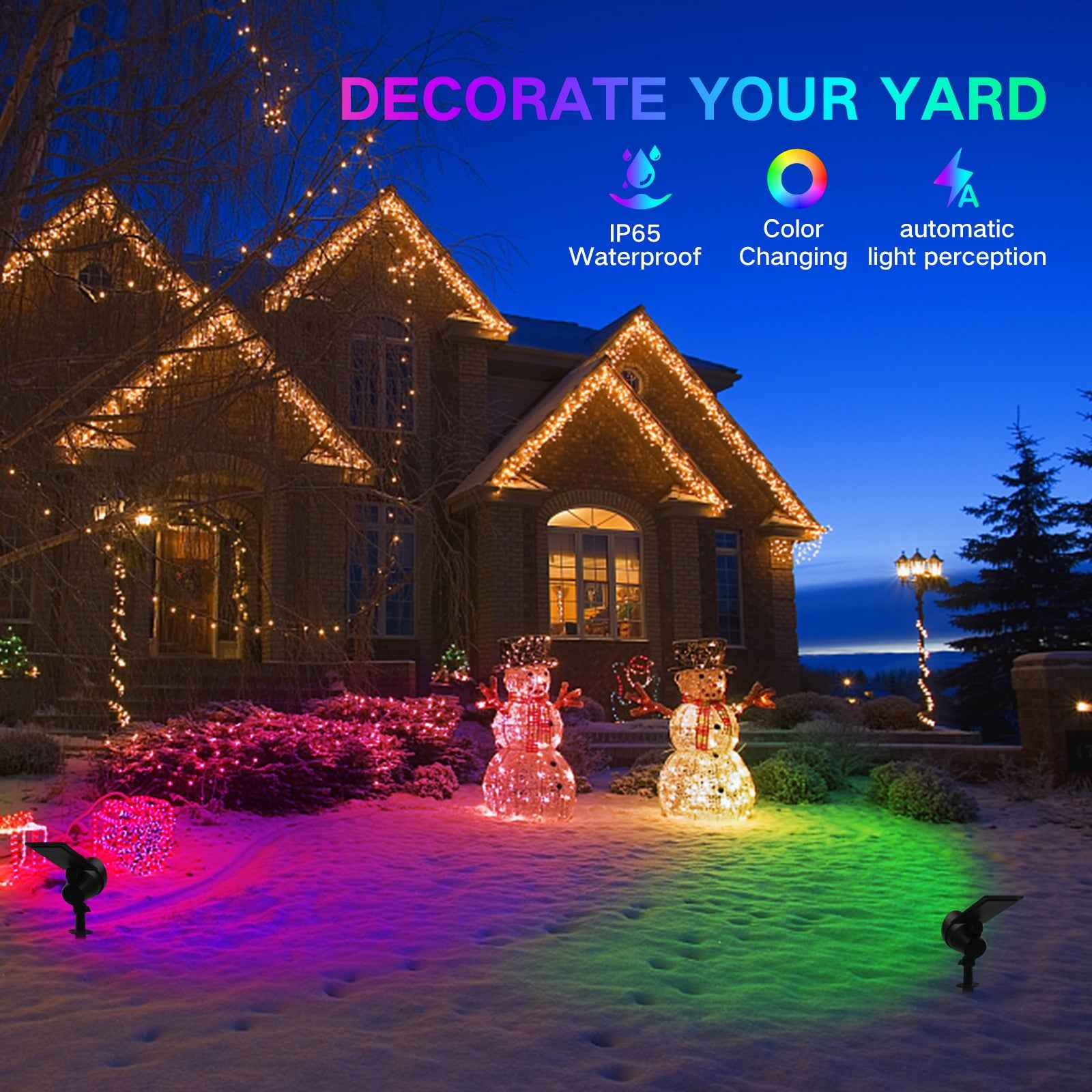 RGB LED Solar Landscape Spotlights Outdoor Wall Night Light, 19-LEDs, IP65, 2 Pack - ALUSSO LIGHTING