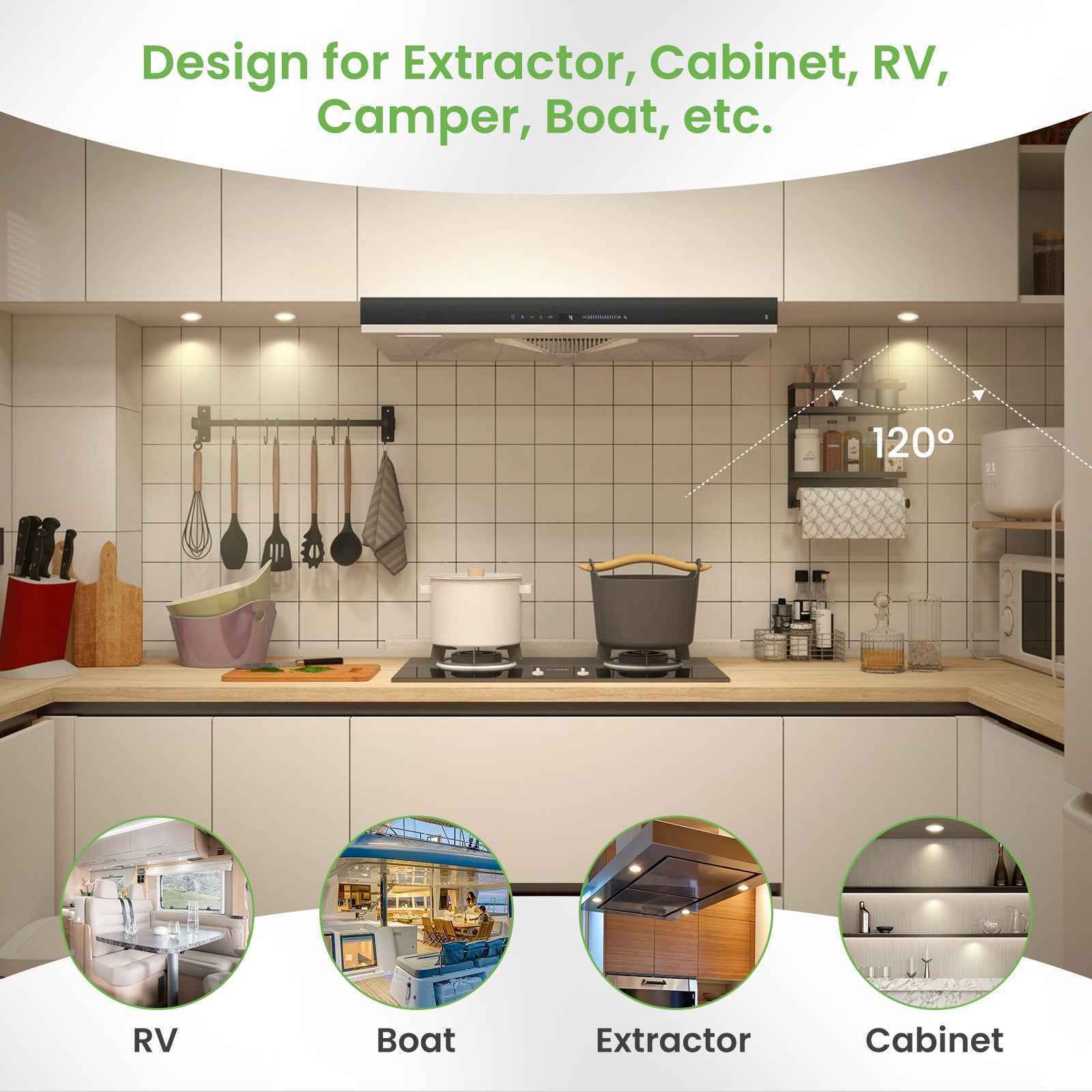 12V AC/DC RV 4W LED Recessed Ceiling Lights 3CCT, IP44, Cutout 55-58mm, 3 Pack, Nickel