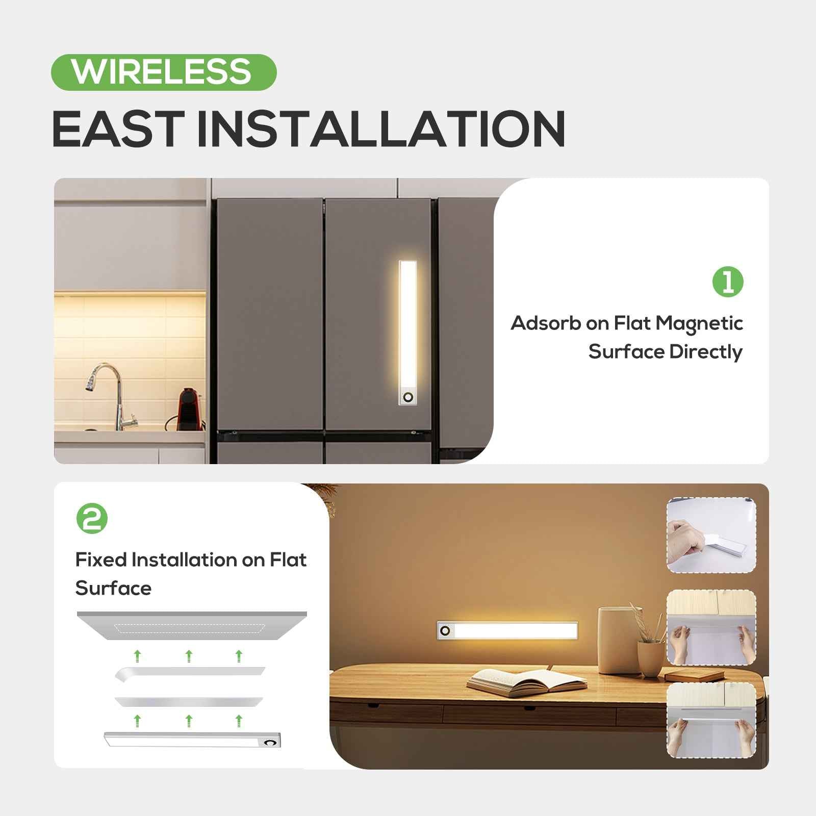2 PACK Wireless PIR Motion Sensor LED Cabinet Lights, 3 Modes, Dimmable, 3000K-4000K-6500K, 72-LEDs - ALUSSO LIGHTING