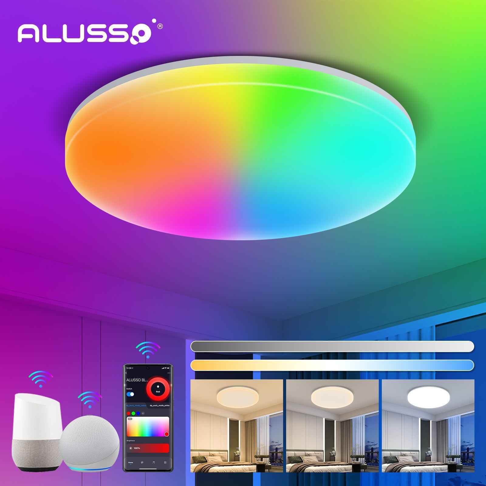 15W/20W/25W WIFI Smart RGBW LED Ceiling Light, IP54, 220-330mm, 1PACK - ALUSSO LIGHTING