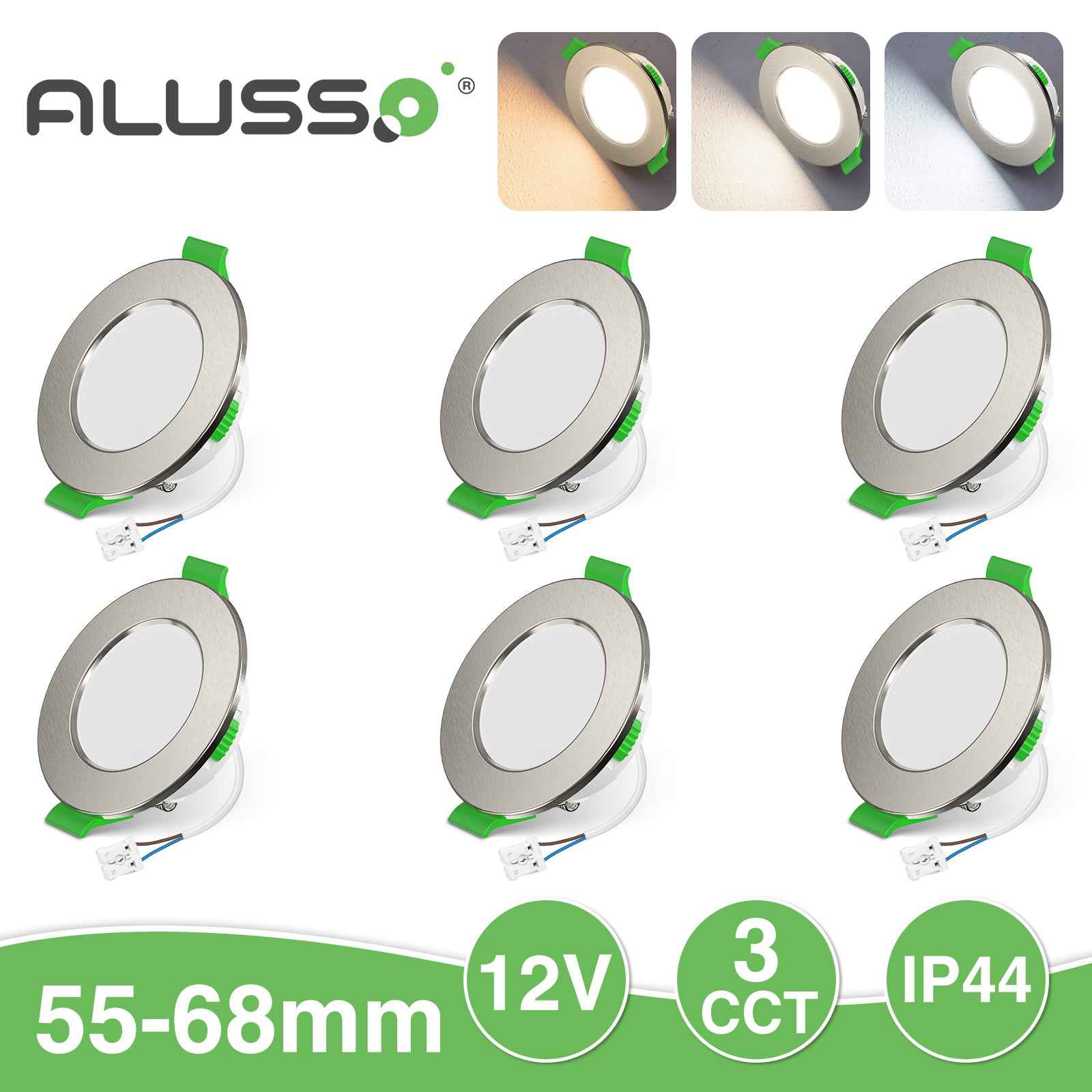 LED Recessed Spotlights 12V AC/DC, 3CCT 3000K 4000K 6500K 4W 400LM Recessed Lights 29mm Installation Depth, IP44 for Bathroom, Set of 6&nbsp; - ALUSSO LIGHTING