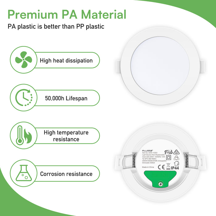 10W/12W/14W Led Downlight Dimmable Tri-coulor IP44/IP65 Recessed Ceiling Lights, 70/90/120mm Cutout, 6 pack