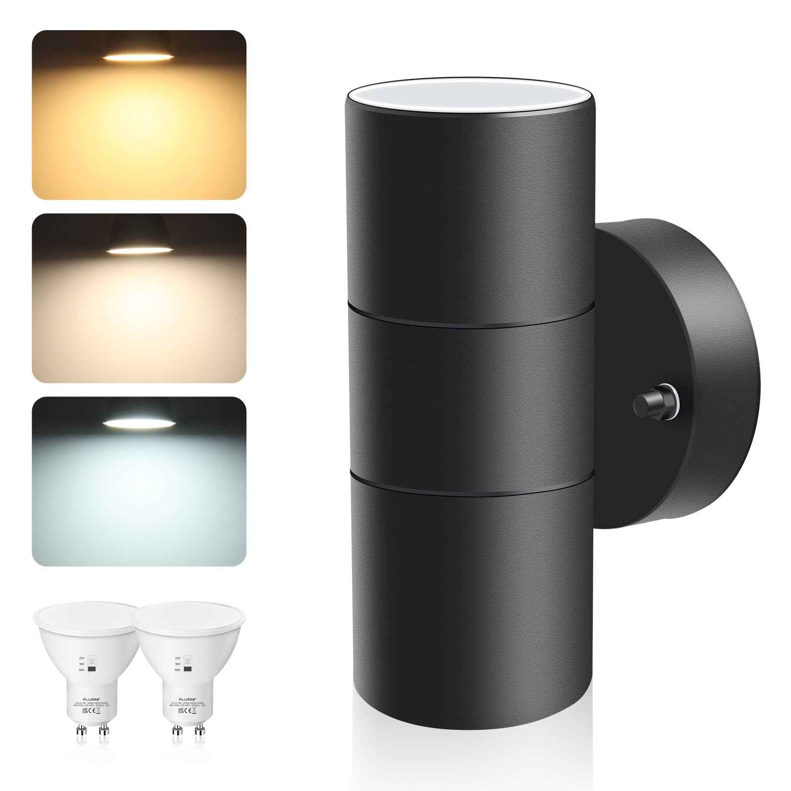 8W 750LM Outdoor Stainless Steel Up Down Wall Light IP65, 3000K/4000K/6000K, Black - ALUSSO LIGHTING