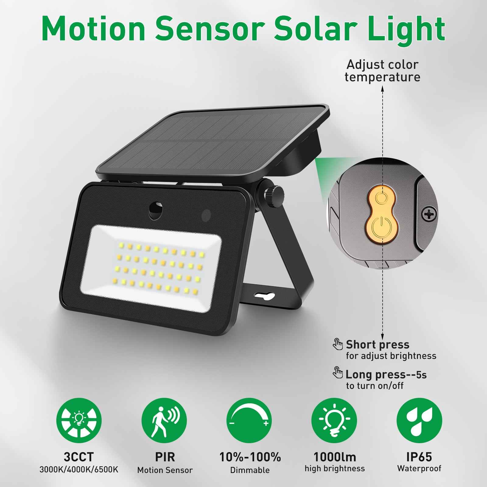 2 Pack Outdoor LED Solar Security Lights with PIR Motion Sensor 3CCT Flood Lamp - ALUSSO LIGHTING