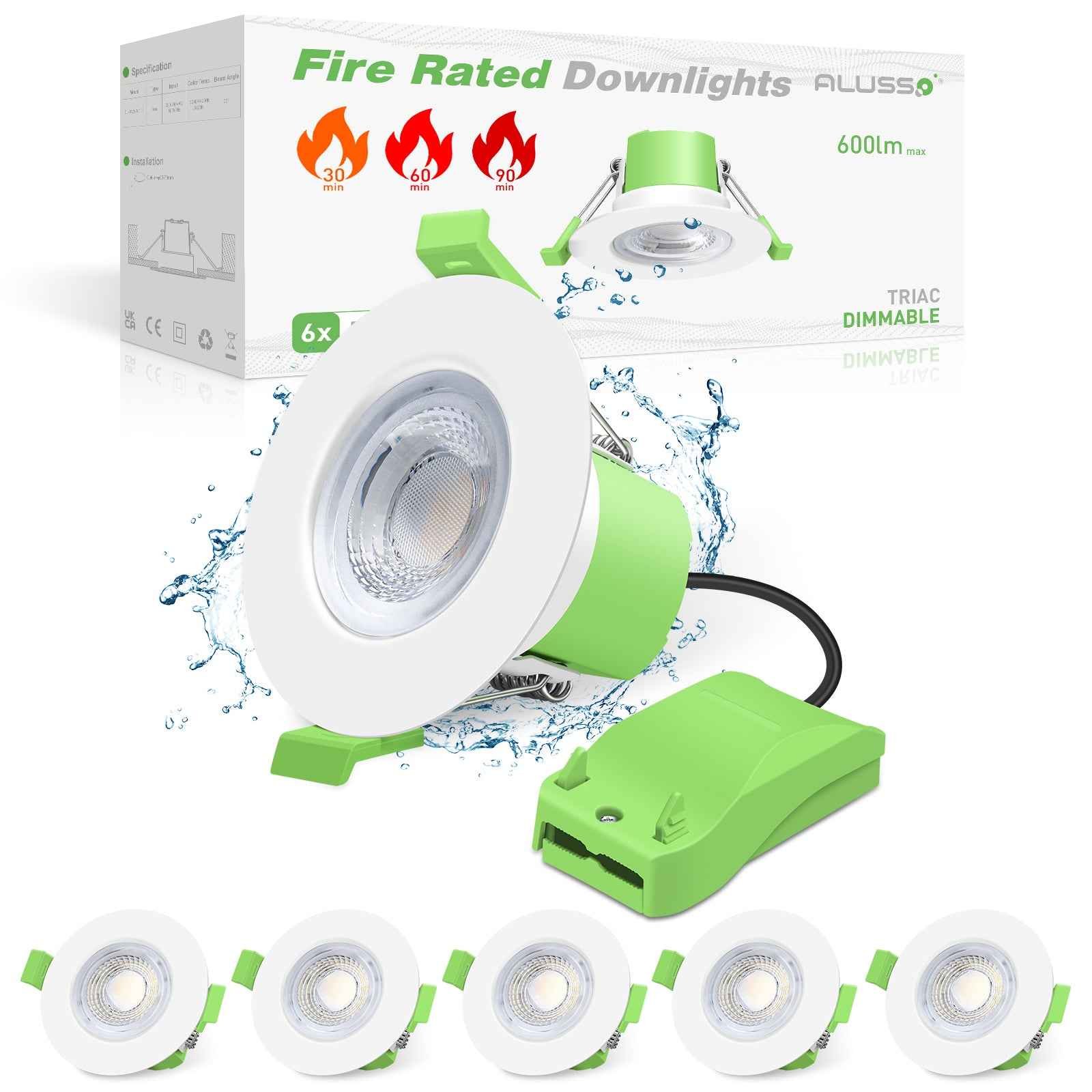 Recessed LED Ceiling Light Fire Rated Spotlight IP65 Dimmable Downlights 6W - ALUSSO LIGHTING