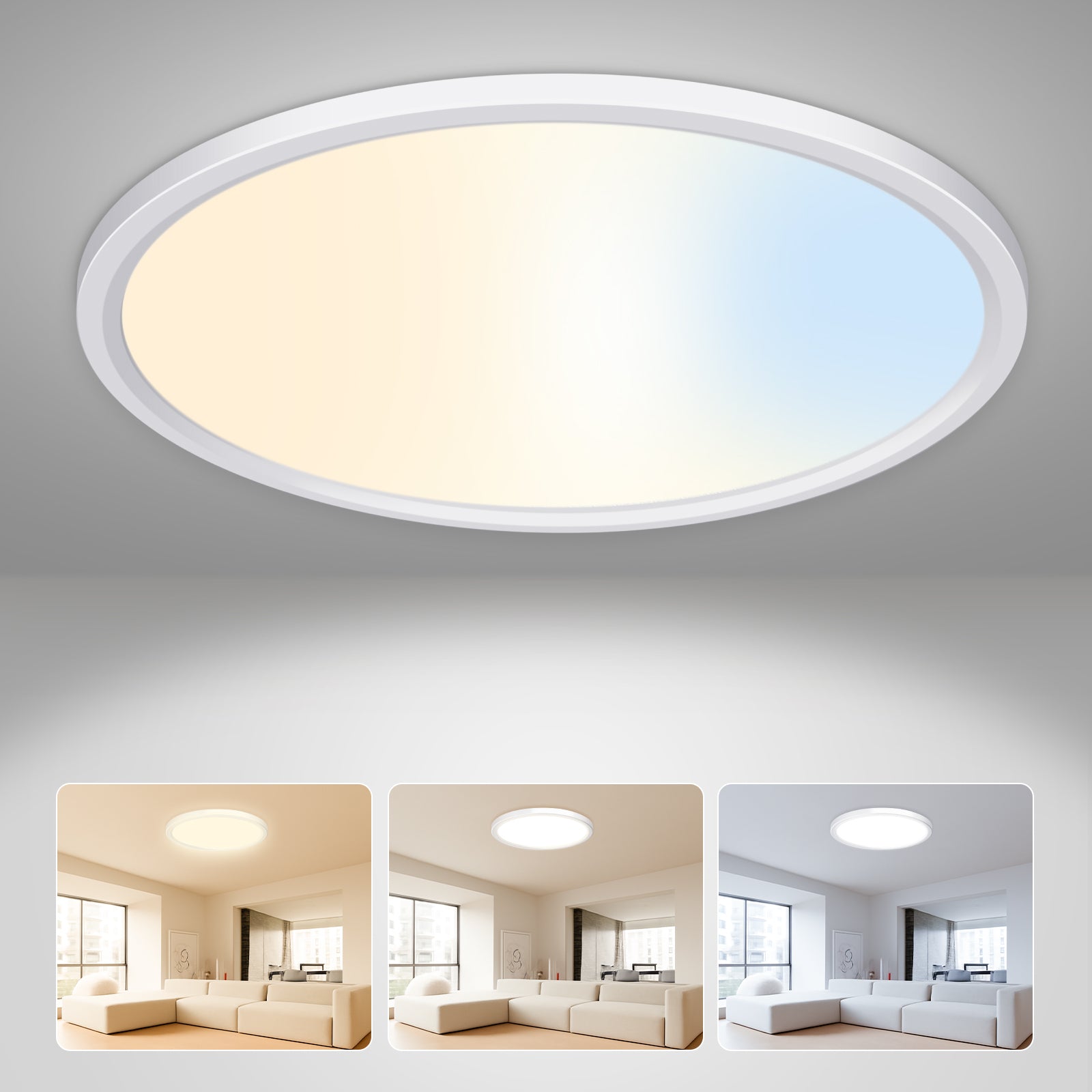 LED Ceiling Lamp 3CCT Panel Ceiling Light Bedroom Living Room Hallway Lamp IP44, 1 pack