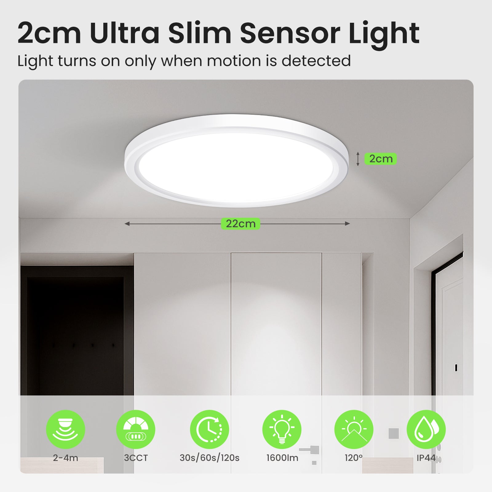 LED Ceiling Light with 360° Radar Motion Sensor, Ceiling Lamp for Stairs and Hallways