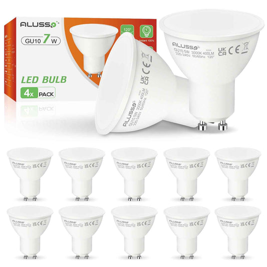5W 7W GU10 LED Spotlight Bulb 3000K/6000K, 120° Beam Angle, 4/10 Pack - ALUSSO LIGHTING