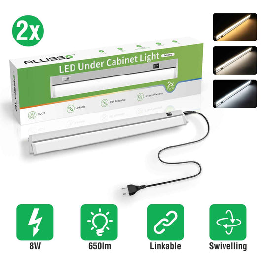 21'' LED Under-Cabinet Lighte 8W 3CCT Swivel 2pcs Linkable Kitchen Ceiling Light