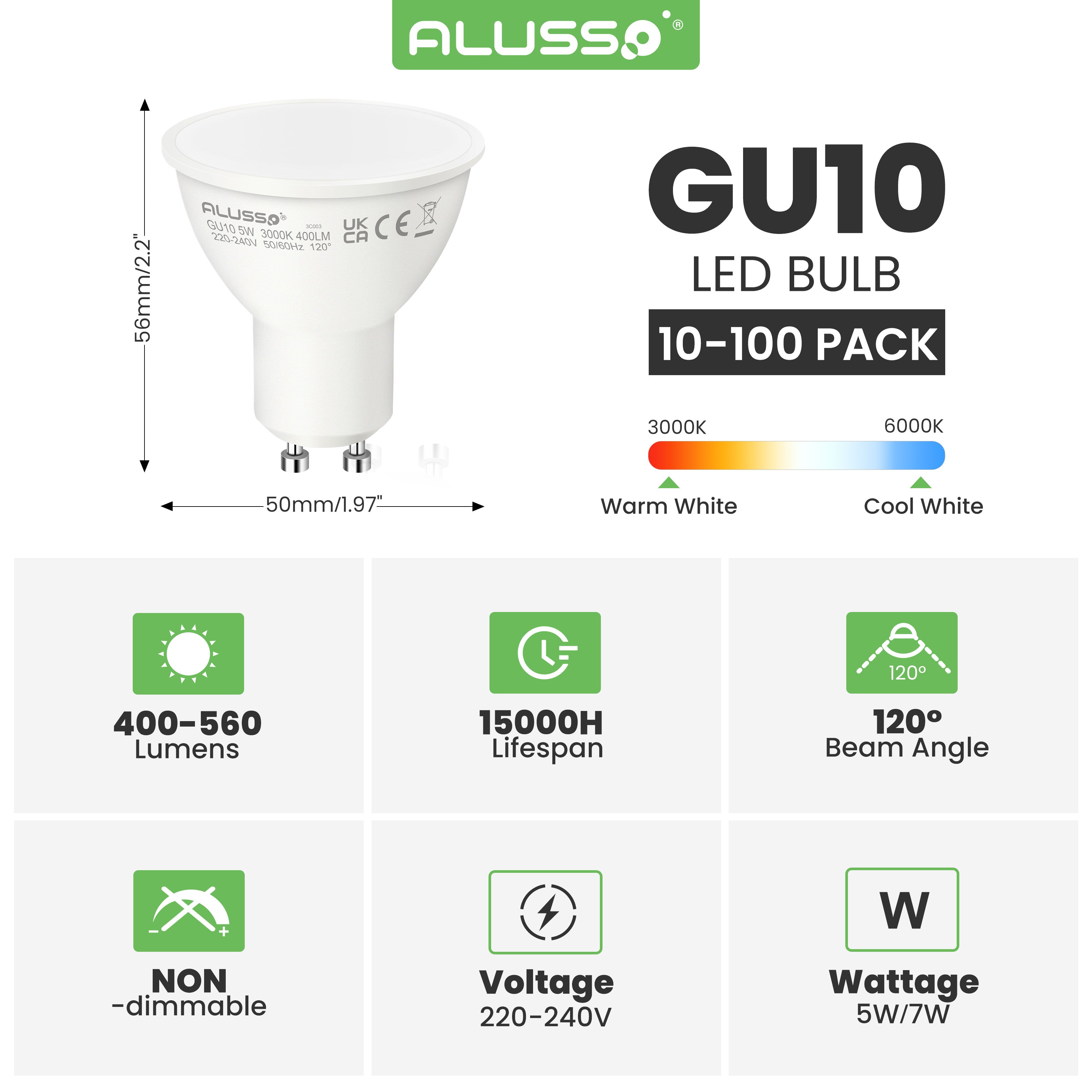 7W GU10 LED Strahler 120° Abstrahlwinkel 10er Pack