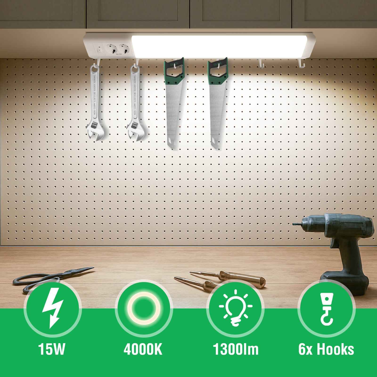 30'' LED Under-Cabinet Light EU Sockets 15W 4000K Ceiling Lamp With 6 Hooks Under Cabinet
